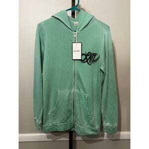 Lauren Moshi Mint Green Zip Up Hoodie XS Leopard Graphic Back Made in USA NWT